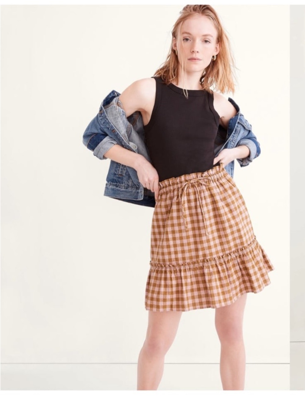 Madewell Gingham Seersucker Ruffle Tiered Mini Skirt - Womens XS